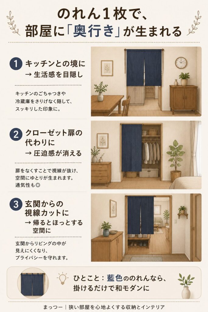 のれんを使った間仕切りアイデア