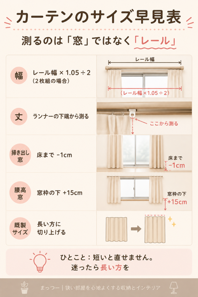 カーテンのサイズ早見表